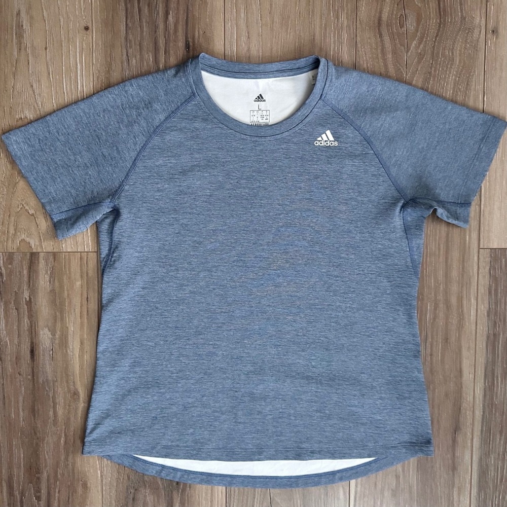 Adidas Aeroready Mens Large Blue Heathered Short Sleeve Training Shirt GU0701